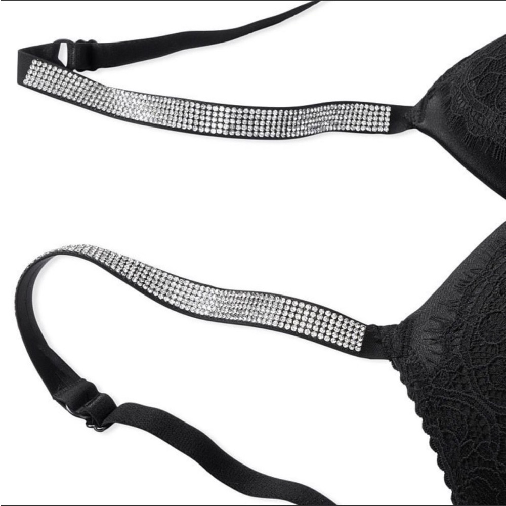 NWOT Victoria Secret Very Sexy Lace bustier with rhinestone straps in black. - Picture 2 of 6